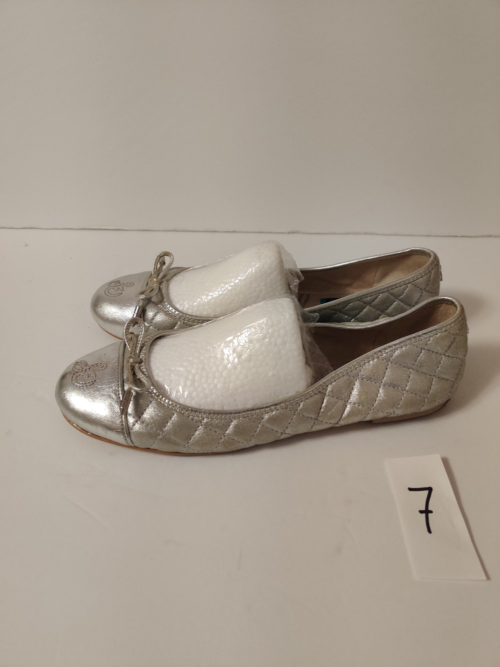 Sam Edelman Quilted Ballet Flats in Silver Leather US 8
